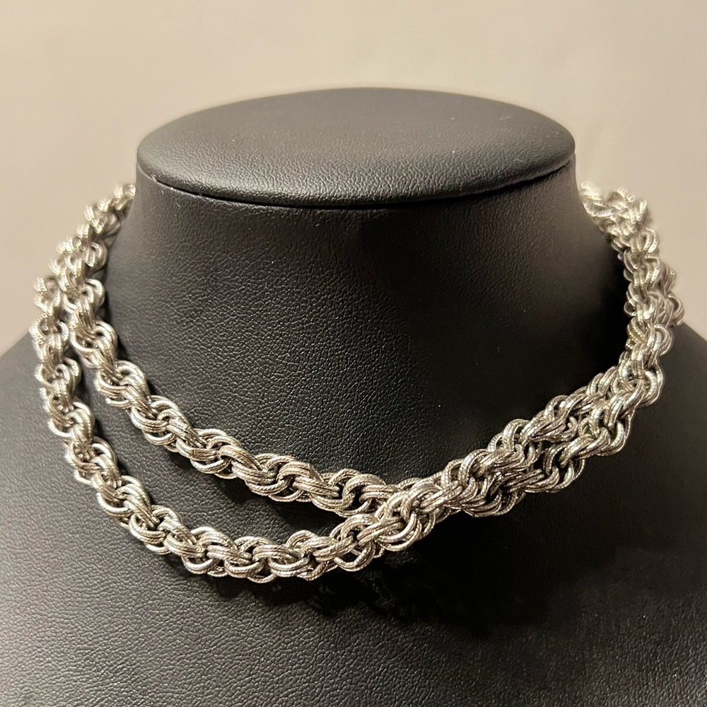 Silver  Tone Rope Chain Necklace Statement Chain - Picture 3 of 5